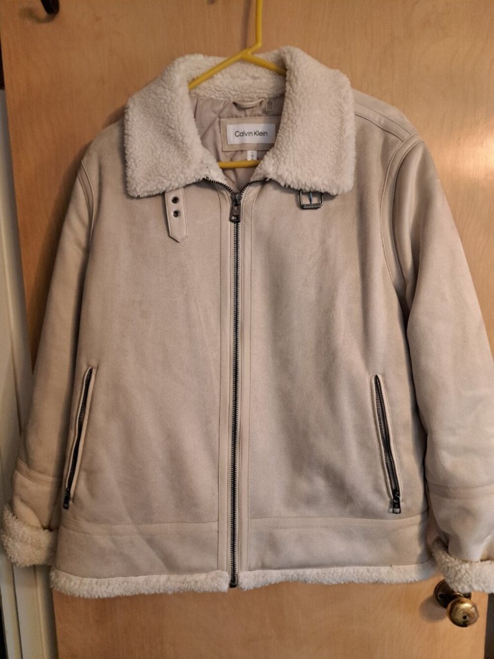 Calvin Klein Shearling Aviator Jacket Coat Faux Suede Quilted Lined Women's L